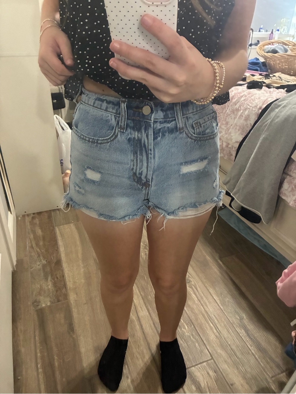 Altar'd State Light Blue Distressed High-Rise Denim Shorts